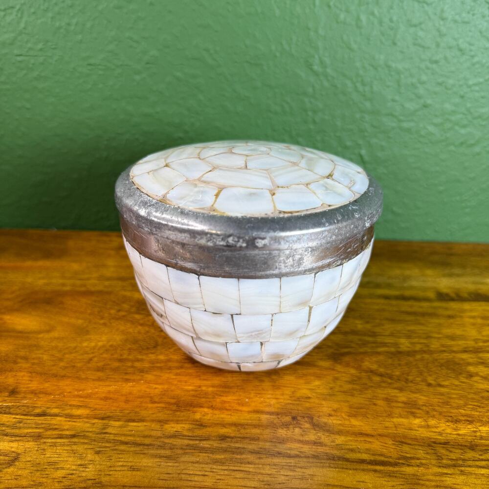 Vintage Mother of Pearl Trinket Box Jar with Lid